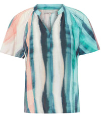 FRANSA LINNY BLOUSE IN GREEN AND CORAL MIX.