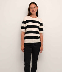 COFFEE LIZZA STRIPED KNIT BLOUSE IN BLACK AND LIME WHITE