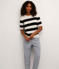 COFFEE LIZZA STRIPED KNIT BLOUSE IN BLACK AND LIME WHITE