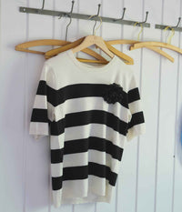 COFFEE LIZZA STRIPED KNIT BLOUSE IN BLACK AND LIME WHITE