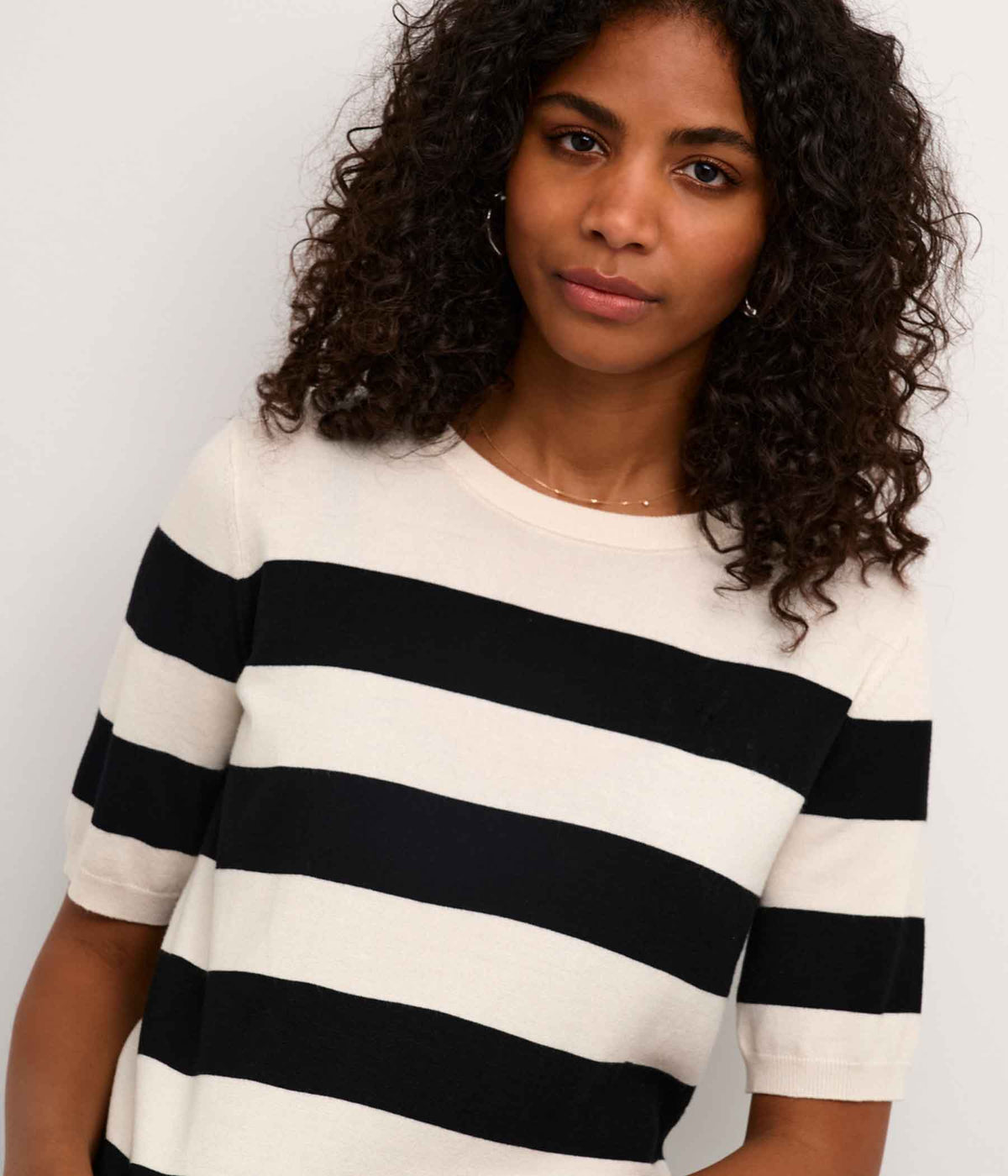 COFFEE LIZZA STRIPED KNIT BLOUSE IN BLACK AND LIME WHITE
