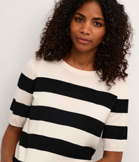 COFFEE LIZZA STRIPED KNIT BLOUSE IN BLACK AND LIME WHITE