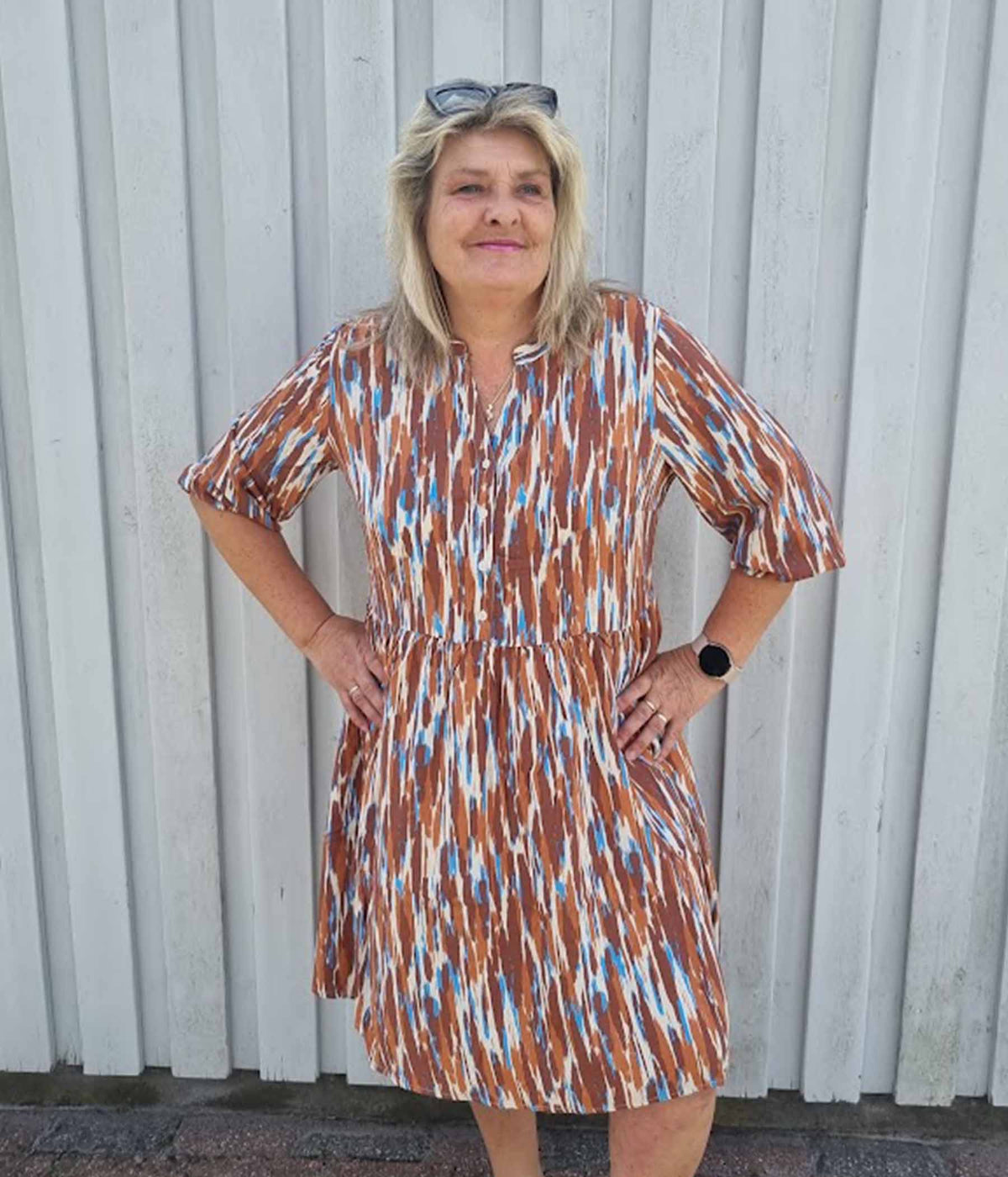 B.YOUNG JOELLA DRESS IN BROWN AND BLUE MIX