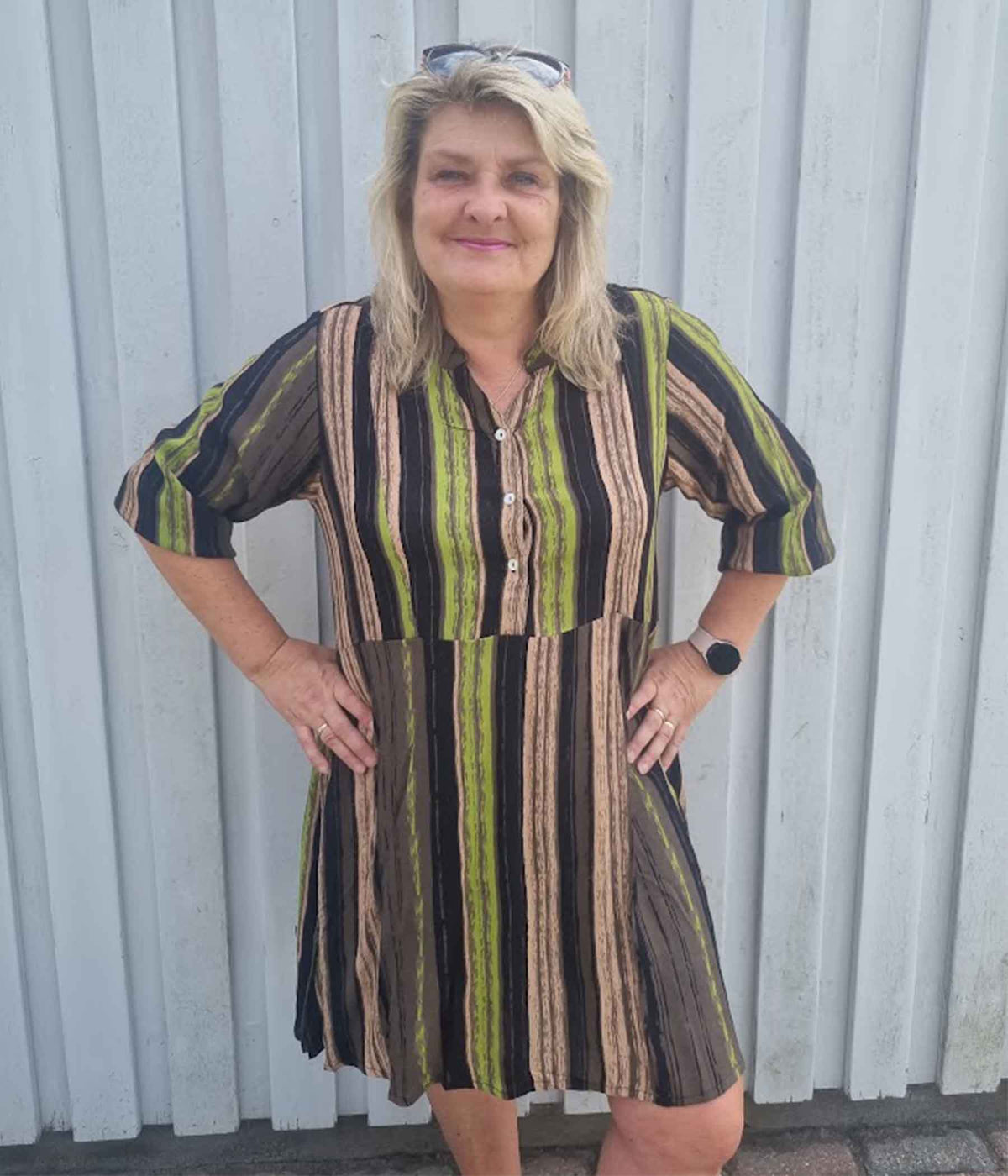 DRESS IN BROWN LIME AND BLACK