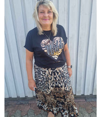SORBET BOLETTE SKIRT IN BLACK AND BROWN PRINT