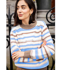 FRANSA ALITA KNIT IN CREAM BLUE AND BROWN