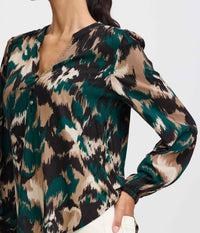 B.YOUNG JOSA BLOUSE IN GREEN, BLACK AND MOCCA