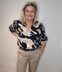 B.YOUNG JOSA BLOUSE IN BLACK AND BIRCH