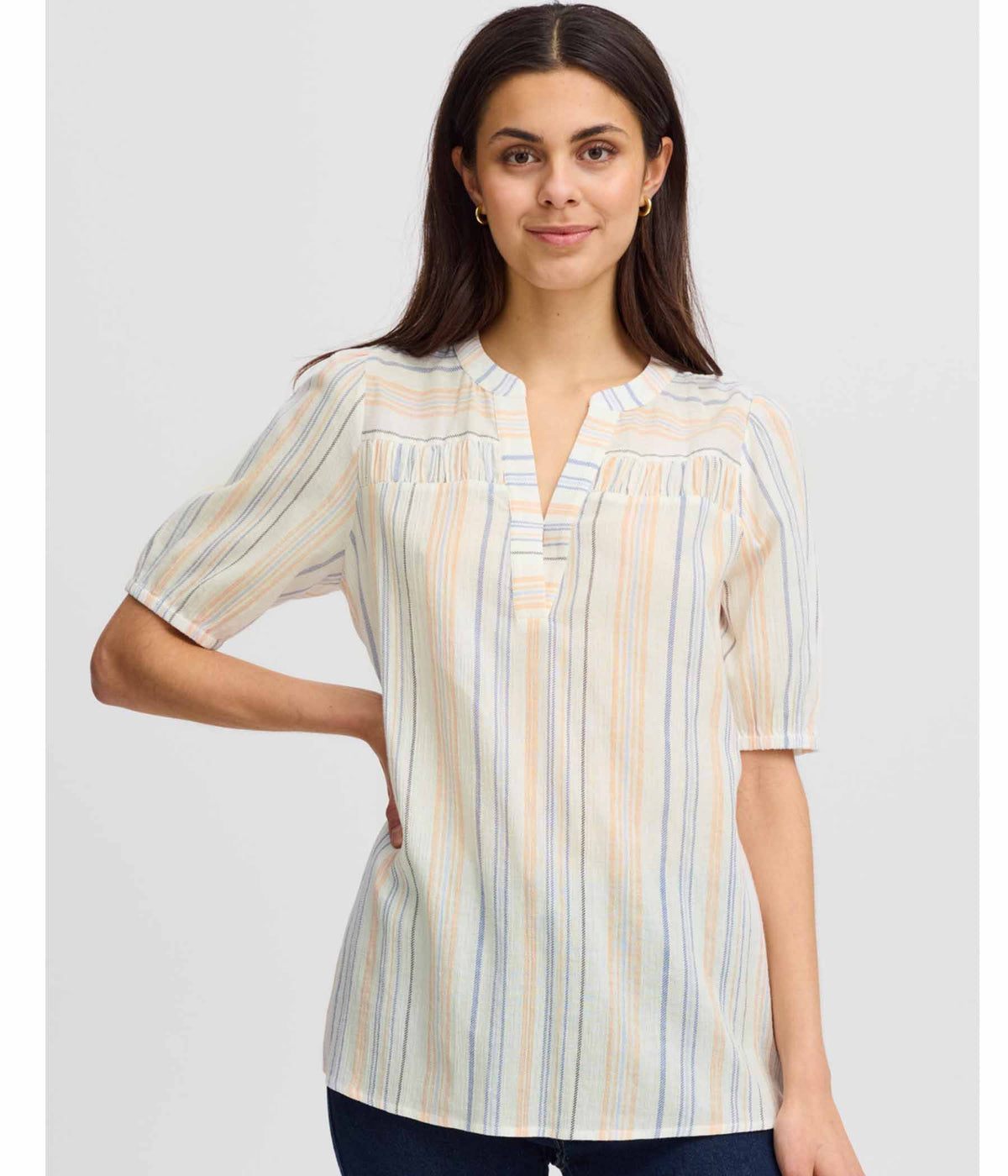FRANSA NADU BLOUSE IN LIME WHITE, BLUE AND APRICOT