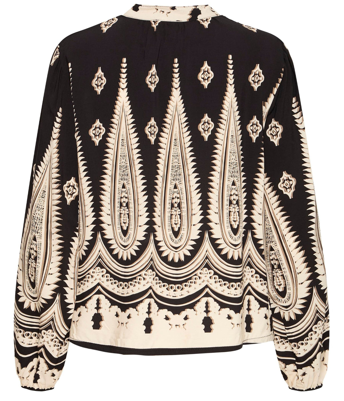 FRANSA BLUSE I SORT OG LYS SAND