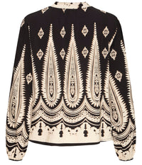 FRANSA BLUSE I SORT OG LYS SAND