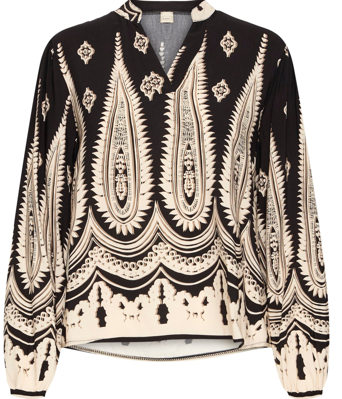 FRANSA BLUSE I SORT OG LYS SAND