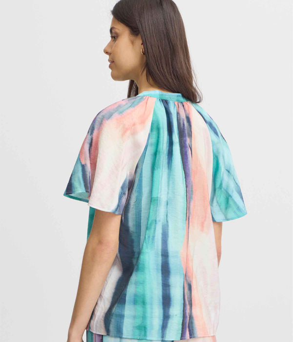 FRANSA LINNY BLOUSE IN GREEN AND CORAL MIX.