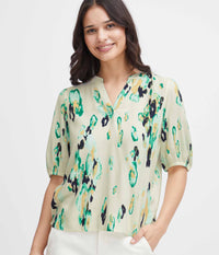 FRANSA MERLE BLOUSE IN GREEN AND CREAM COLOR.