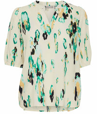 FRANSA MERLE BLOUSE IN GREEN AND CREAM COLOR.