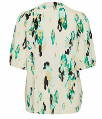 FRANSA MERLE BLOUSE IN GREEN AND CREAM COLOR.