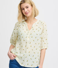 FRANSA BOBBI BLUSE I OFF-WHITE MED ANANAS - STR. S