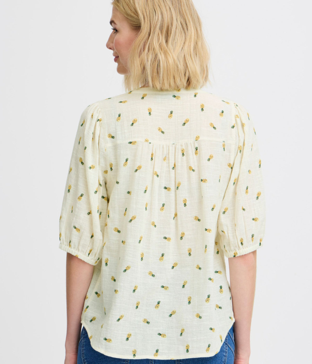 FRANSA BOBBI BLUSE I OFF-WHITE MED ANANAS - STR. S