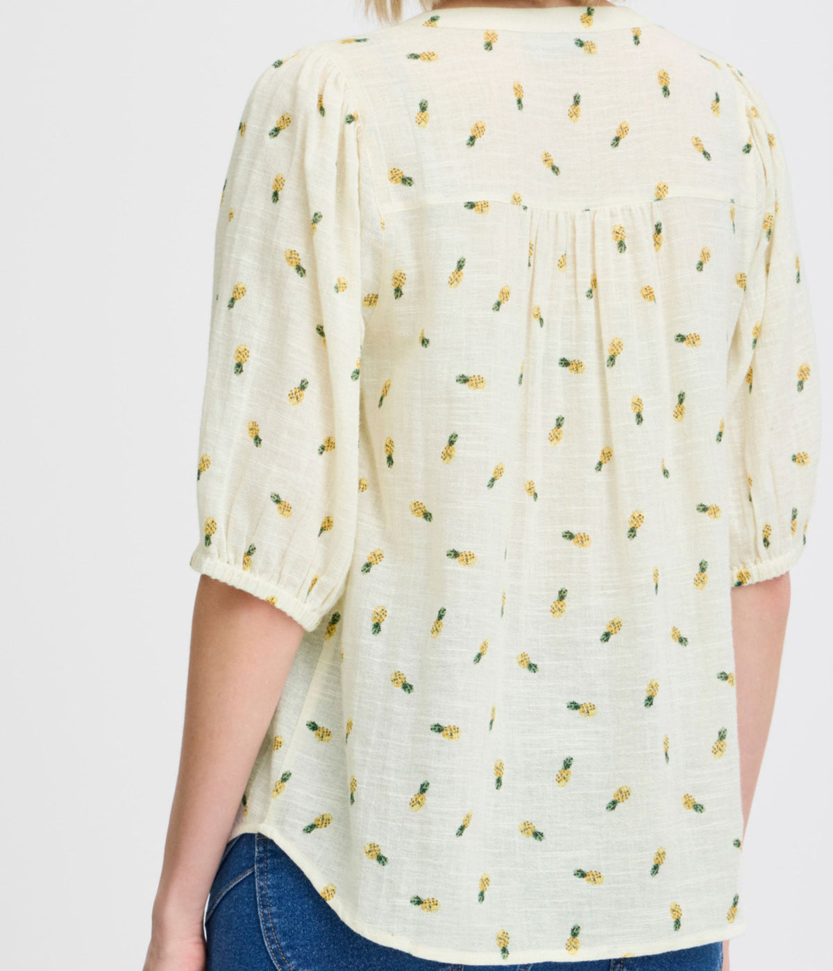 FRANSA BOBBI BLUSE I OFF-WHITE MED ANANAS - STR. S