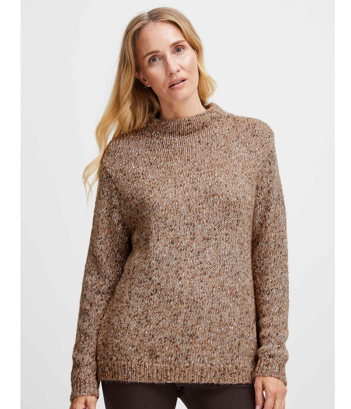 FRANSA SPOTTA KNIT SWEATER IN MELANGE BROWN