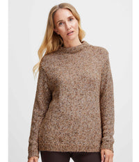 FRANSA SPOTTA KNIT SWEATER IN MELANGE BROWN