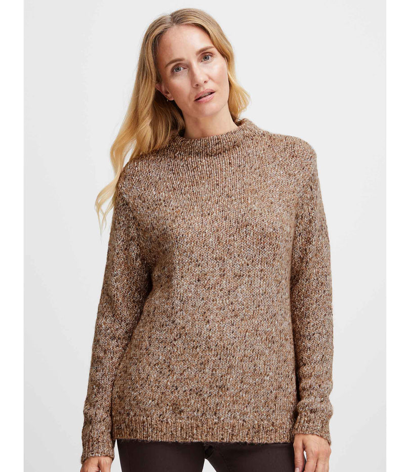 FRANSA SPOTTA KNIT SWEATER IN MELANGE BROWN