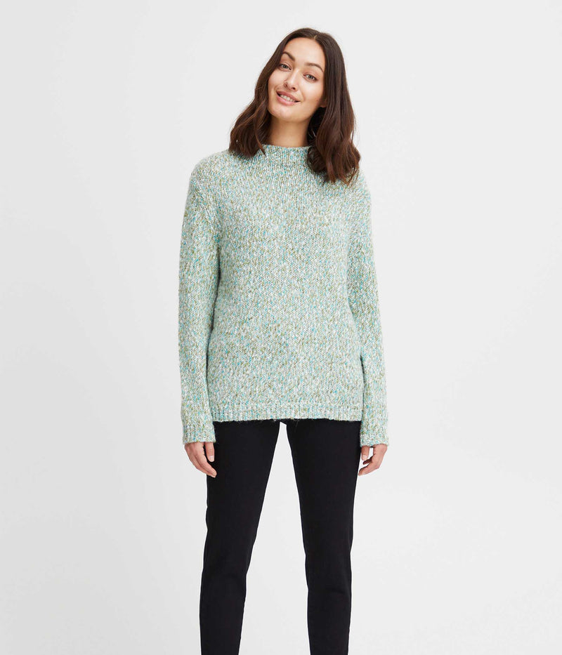 FRANSA SPOTTA KNITTED PULLOVER IN GREEN AND BIRCH MIX