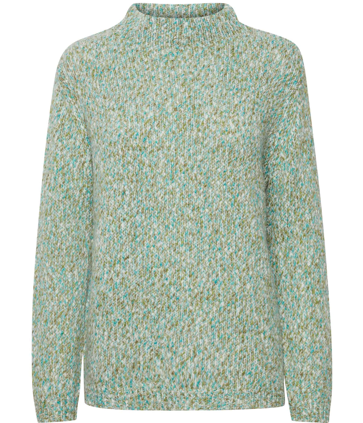 FRANSA SPOTTA KNITTED PULLOVER IN GREEN AND BIRCH MIX