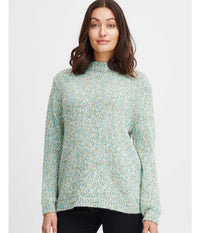 FRANSA SPOTTA KNITTED PULLOVER IN GREEN AND BIRCH MIX