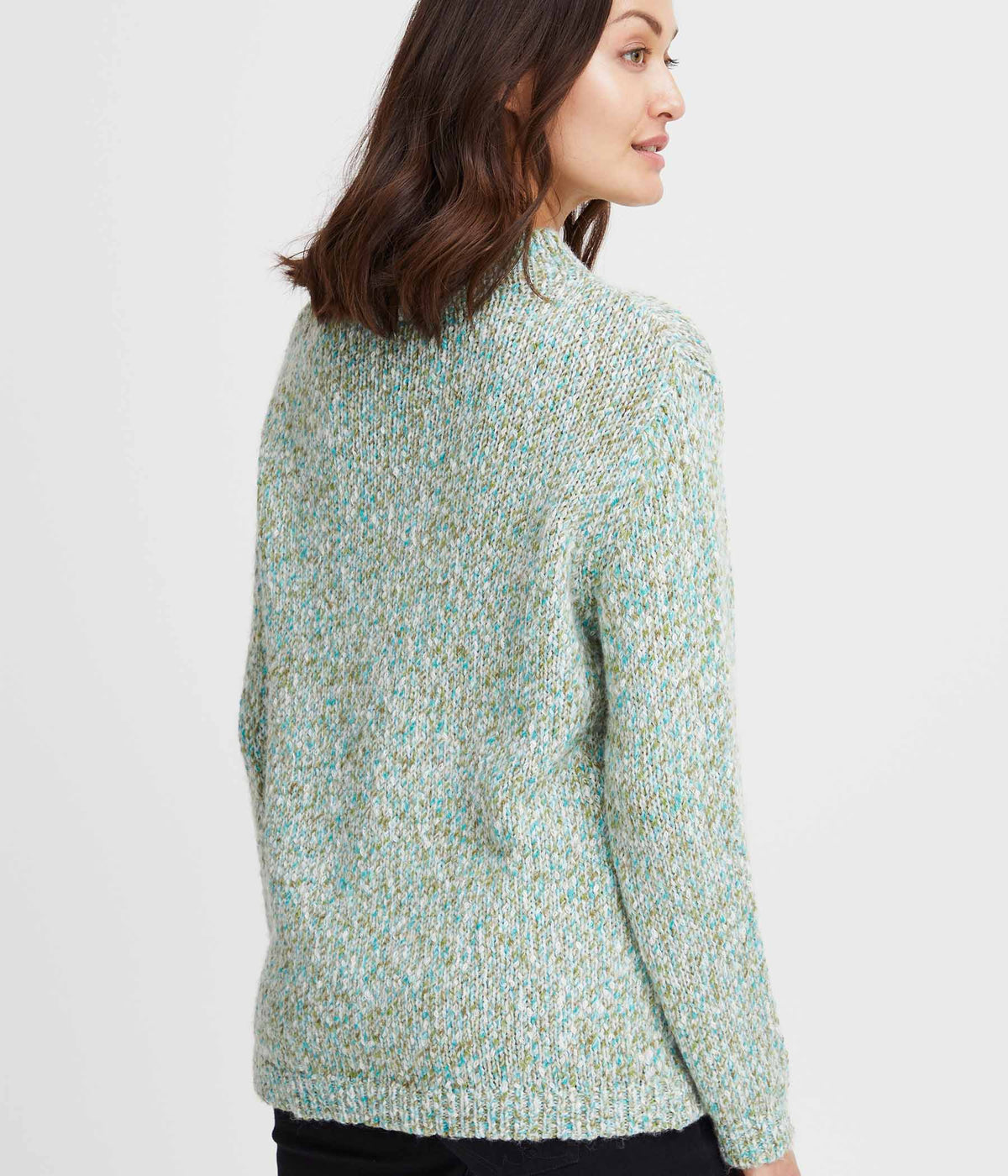 FRANSA SPOTTA KNITTED PULLOVER IN GREEN AND BIRCH MIX