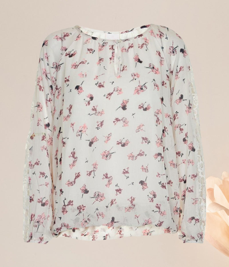 KAFFE BLUSE MED BLONDER I CREME