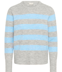 KAFFE STRIBET PULLOVER I MELANGE GRÅ OG LYSEBLÅ