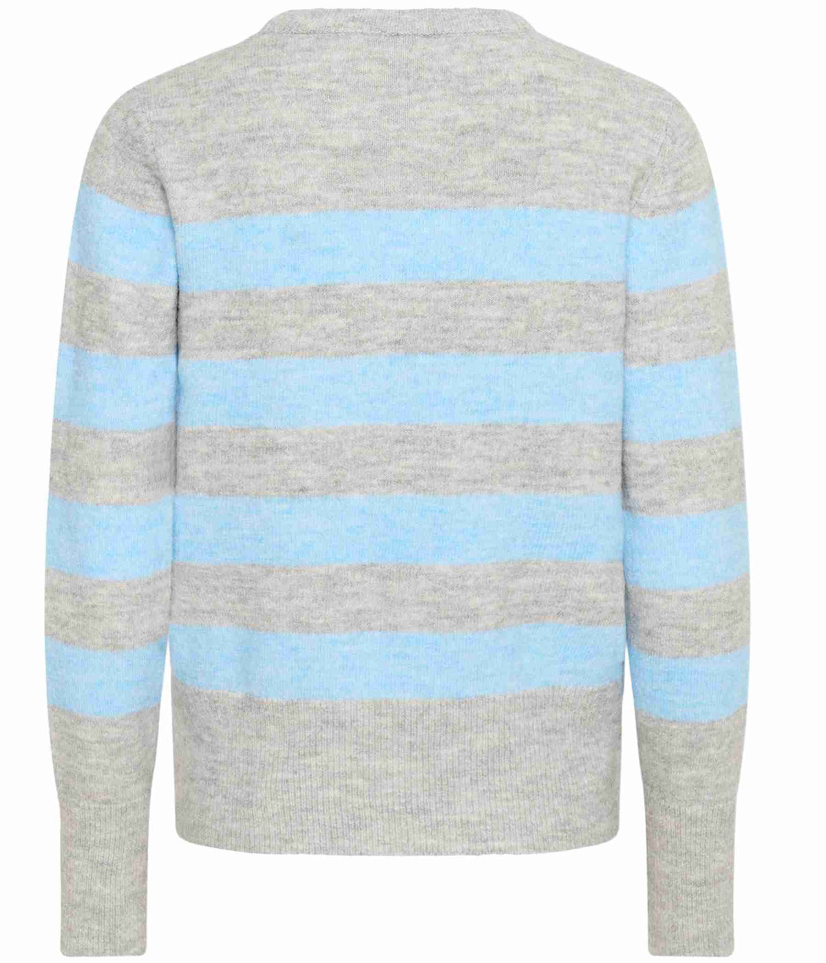 KAFFE STRIBET PULLOVER I MELANGE GRÅ OG LYSEBLÅ