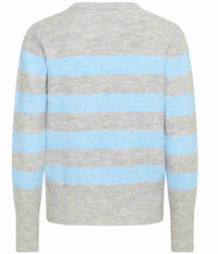 KAFFE STRIBET PULLOVER I MELANGE GRÅ OG LYSEBLÅ
