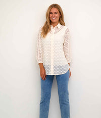 KAFFE LOREN LACE SHIRT IN LIME WHITE