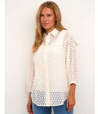 KAFFE LOREN LACE SHIRT IN LIME WHITE