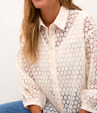KAFFE LOREN LACE SHIRT IN LIME WHITE