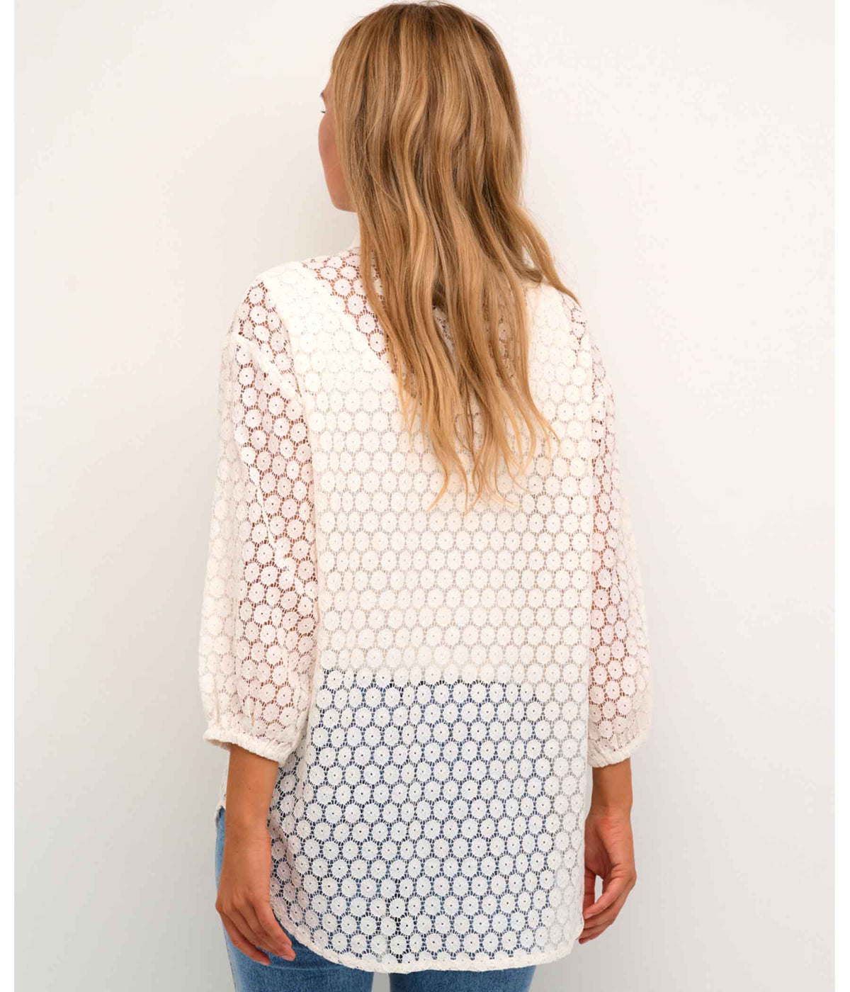 KAFFE LOREN LACE SHIRT IN LIME WHITE