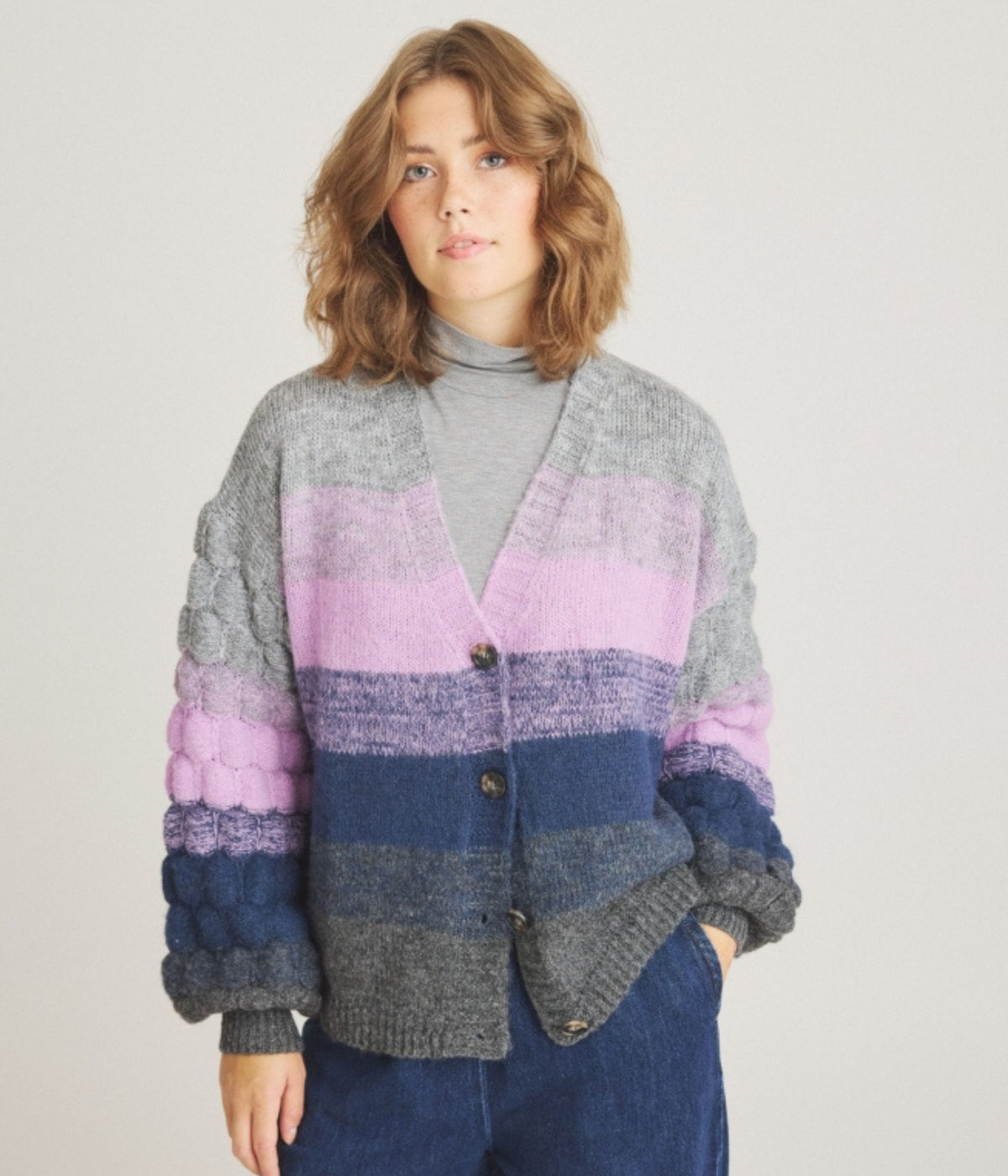 LUXZUZ ONE-TWO CALINA STRIKCARDIGAN  I  LILAC FARVET MIX