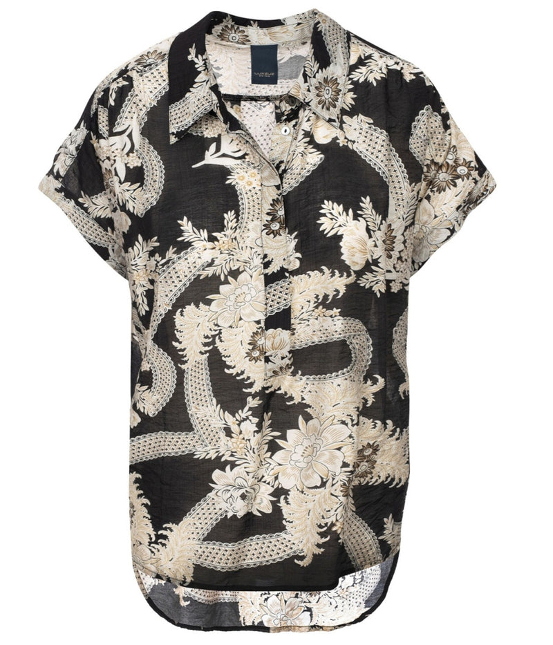 LUXZUZ ONE-TWO JARDINE BLUSE I SORT OG SAND