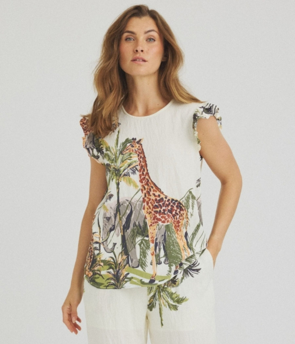 LUXZUZ VINCA TOP I OFFWHITE MED DYREPRINT