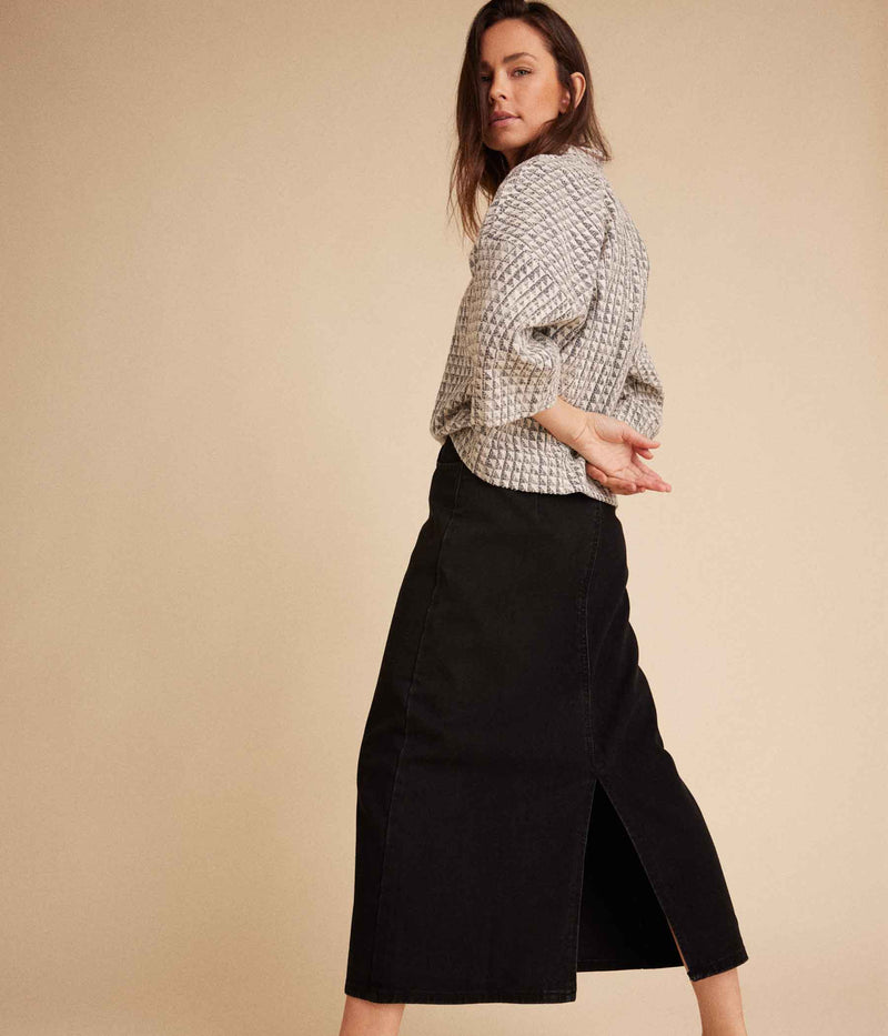 LUXZUZ ONE-TWO JEANS DENIM SKIRT IN BLACK