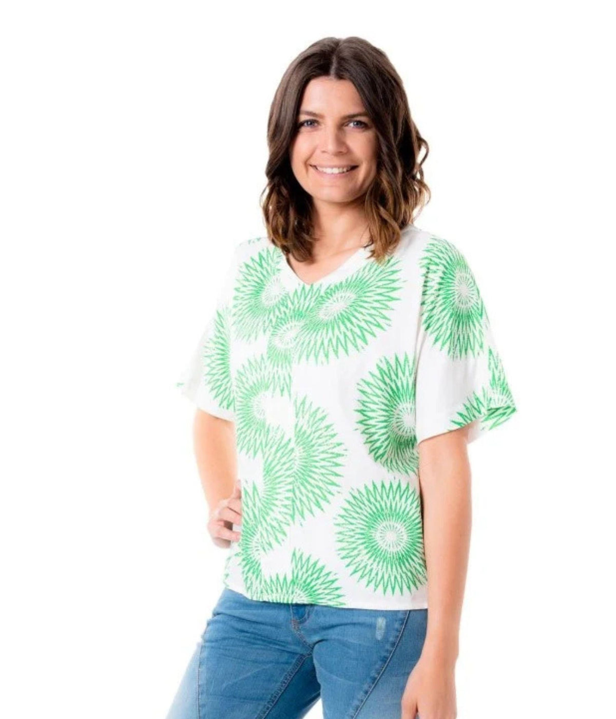 OFELIA FAUNA BLUSE I GRØN OG HVID