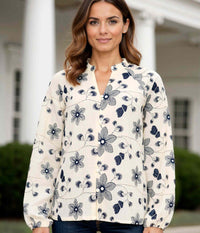 OFELIA FLORA SKJORTE I CREME OG MARINEBLÅ