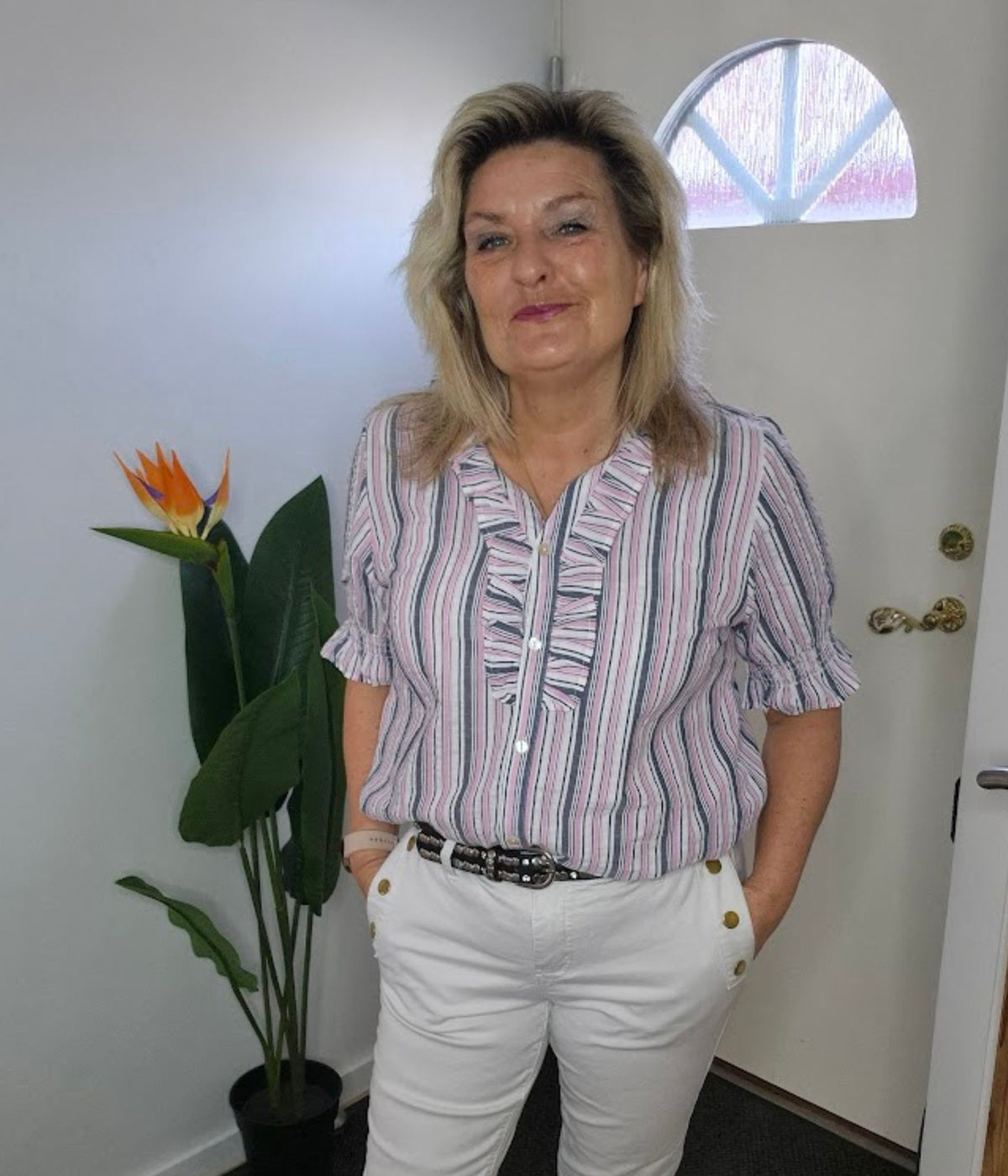 OFELIA JAKA SKJORTE I STRIBET PINK