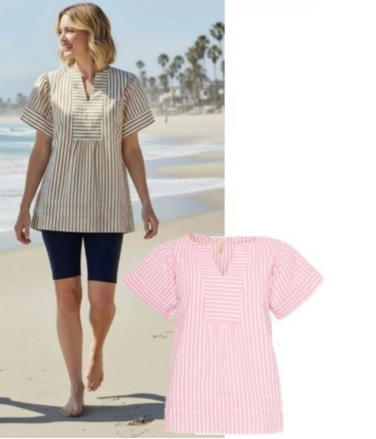 OFELIA MAGDA STRIBET BLUSE I SAND OG HVID