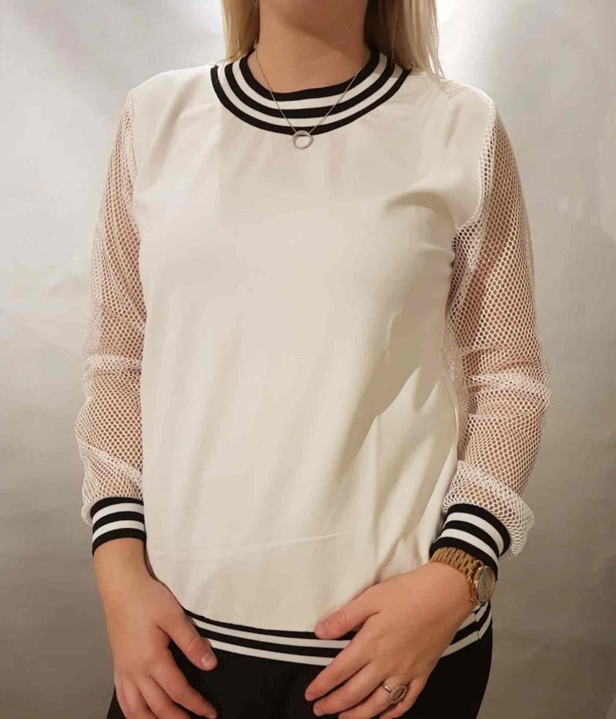 ONE-TWO BLOUSE IN LIME WHITE WITH STRIPES.