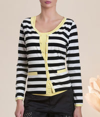 ONE-TWO STRIBET CARDIGAN I GUL