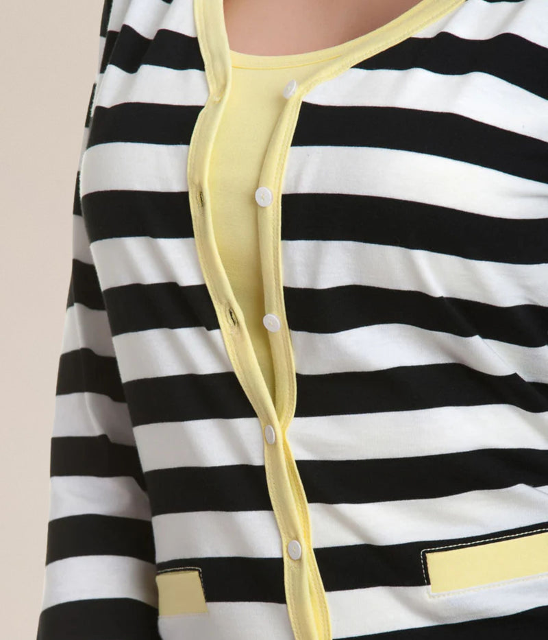 ONE-TWO STRIBET CARDIGAN I GUL