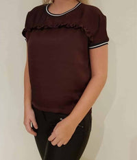 ONE-TWO LUXZUZ SATIN T-SHIRT IN BURGUNDY